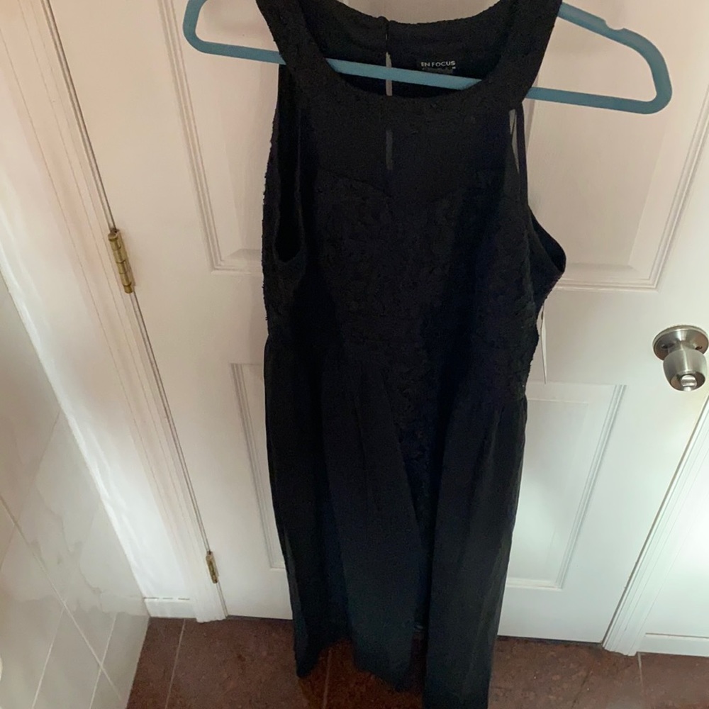 Black high lo lace halter dress with tags